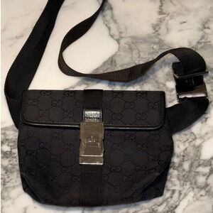 Gucci GG‎ Monogram Canvas Belt Bag Bum Bag Black Waist Fanny Pack